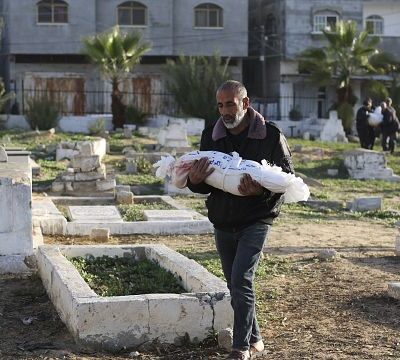 Gaza mourners hold funeral outside hospital for 25 killed by Israel