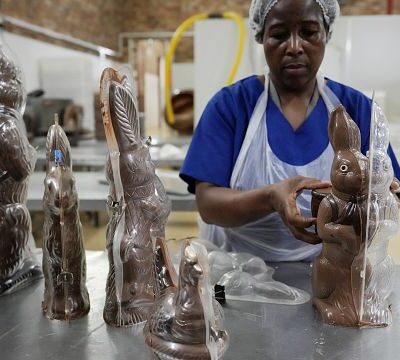 Chocolate factory pumps out stock at frantic pace to meet the Easter weekend demand