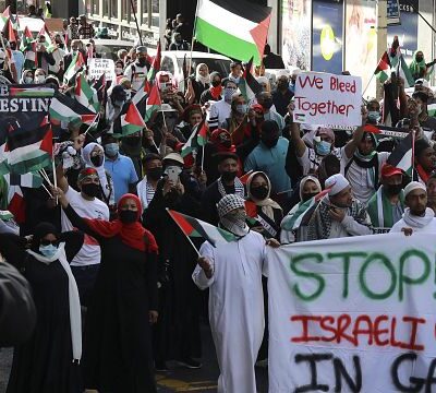 Crowds protest in Cape Town for an end to Israel-Gaza war, as conflict nears second year