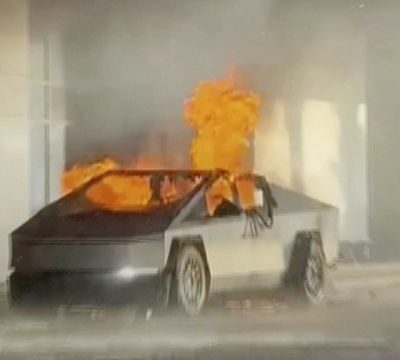 See images of the Tesla exploding outside the Trump Hotel in Las Vegas.