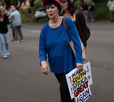 White South Africans rally at U.S. embassy in support of Trump