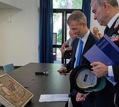 Stolen Roman mosaic with erotic motif returned to Pompeii after WWII