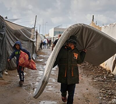First strong winter rains soak Gaza’s makeshift shelters